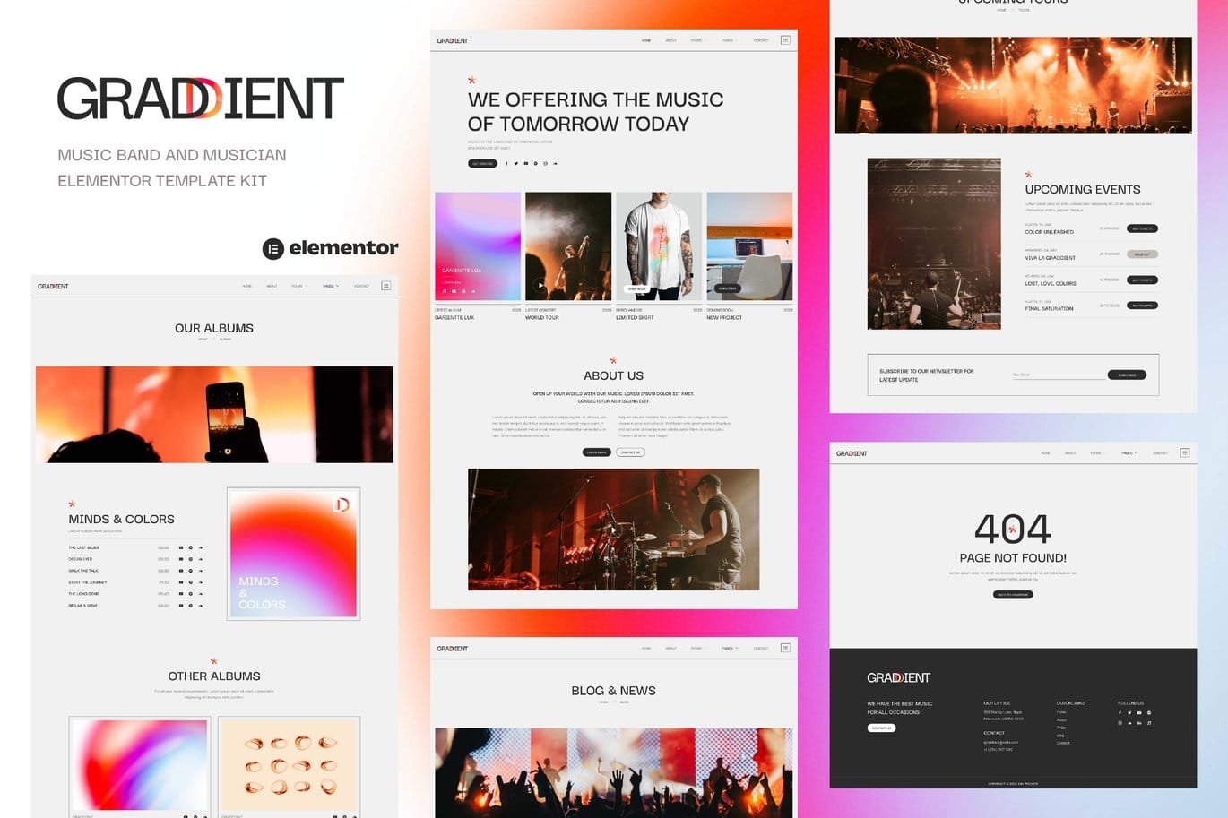 Graddient Music Band & Musician Elementor Template Kit