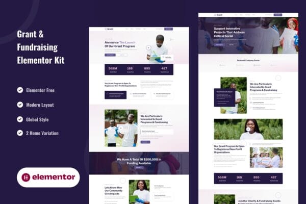 Grant & Fundraising Elementor Template Kit