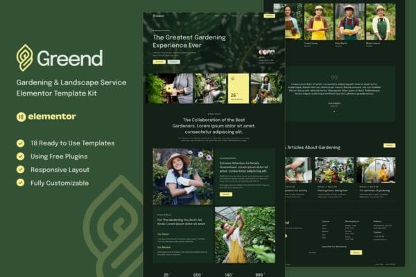 Greend Gardening & Landscape Service Elementor Template Kit