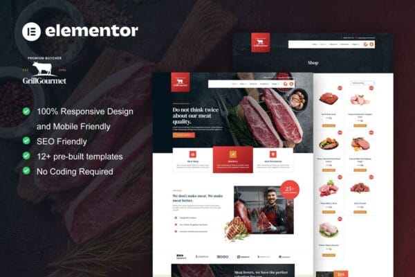 GrillGourmet Butcher & Meat Shop Elementor Template Kit