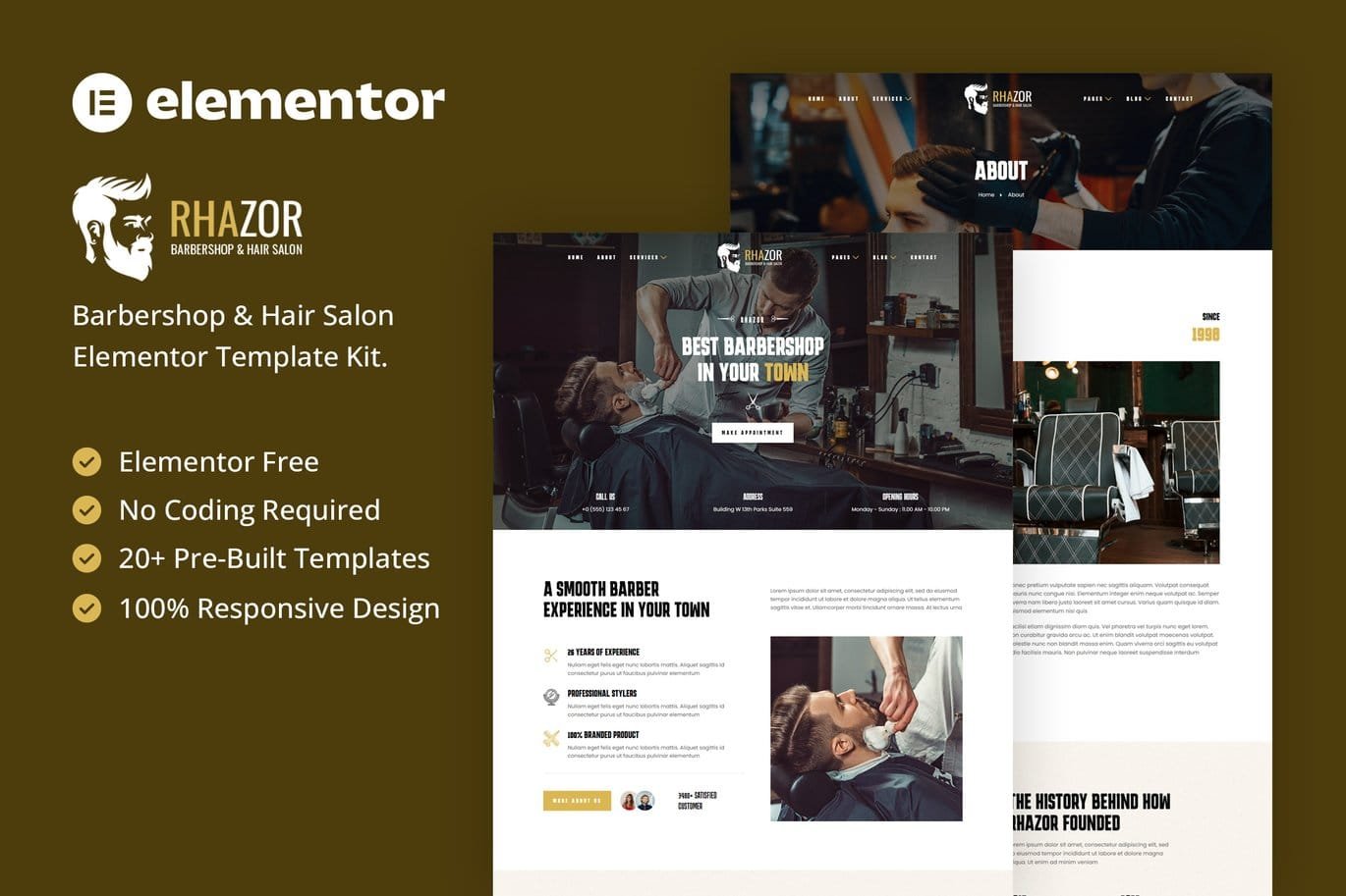 Rhazor Barbershop Hair Salon Elementor Template Kit