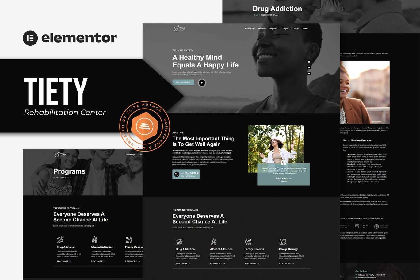Tiety Addiction Recovery and Rehabilitation Center Elementor Template Kit