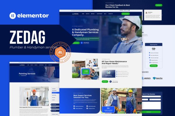 Zedag Plumber & Handyman Services Elementor Pro Template Kit