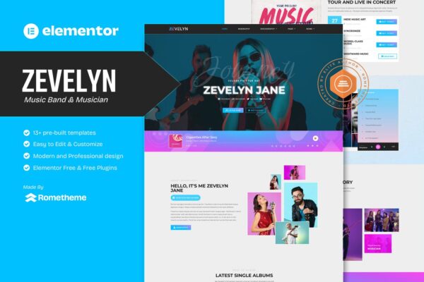 Zevelyn Music Band Musician Elementor Template Kit