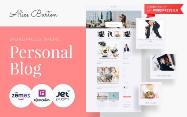 AliceBurton Personal Blog WordPress Elementor Theme