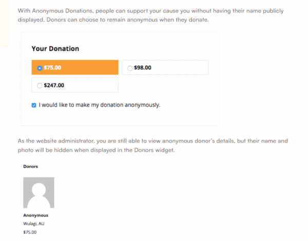 Charitable – Anonymous Donations