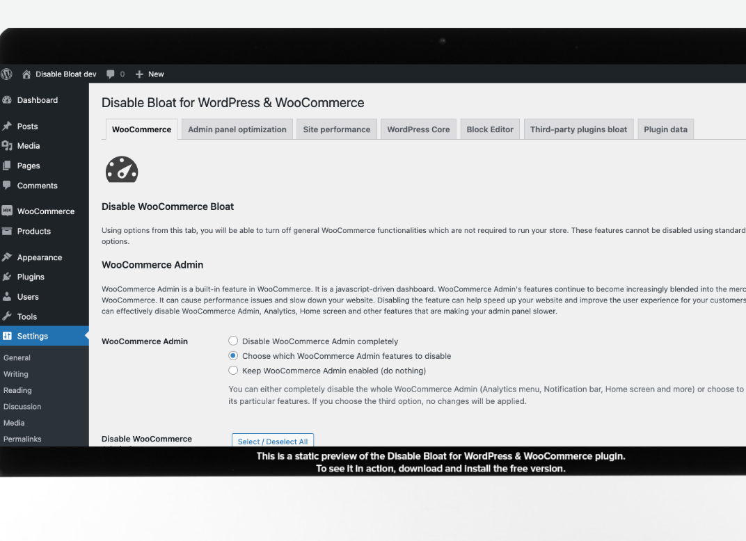 Disable Bloat for WordPress & WooCommerce PRO