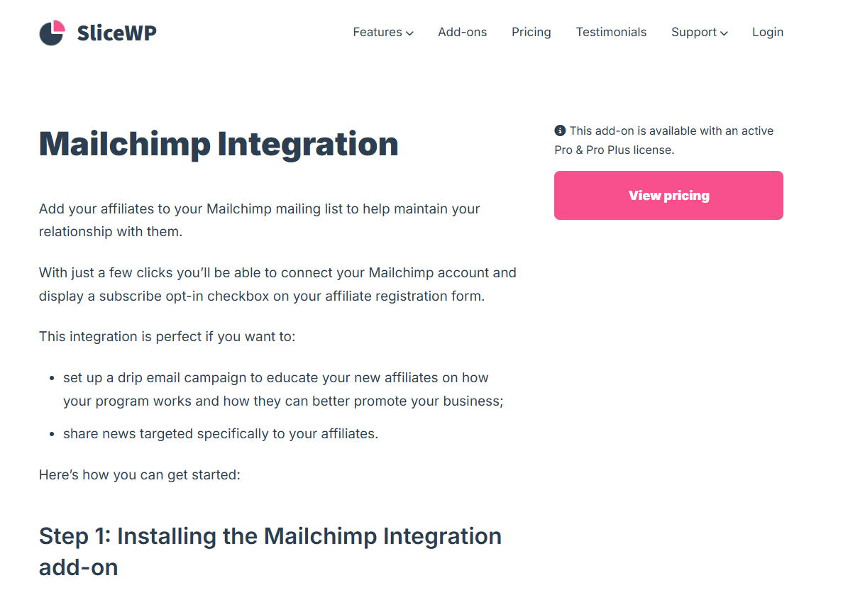 SliceWP – Mailchimp Integration Add-On