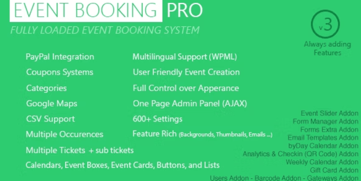 Event Booking Pro WP Plugin [paypal or offline]