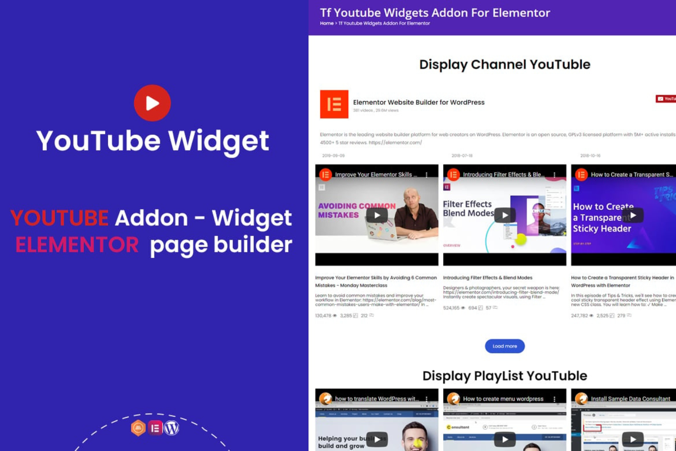 YouTube Widgets - Addon for elementor page builder